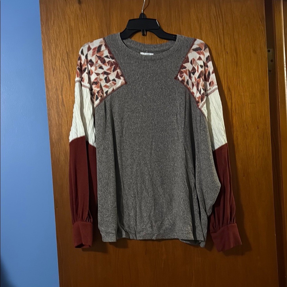 Gray and Red Women's Top